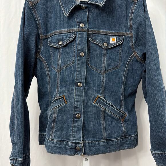 Carhartt Jean Jacket Womens Large Blue Denim Snap Button Chore Work Coat - Picture 6 of 12